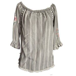 Standard Grace Striped Boho Fringed Tunic with Ties Size M